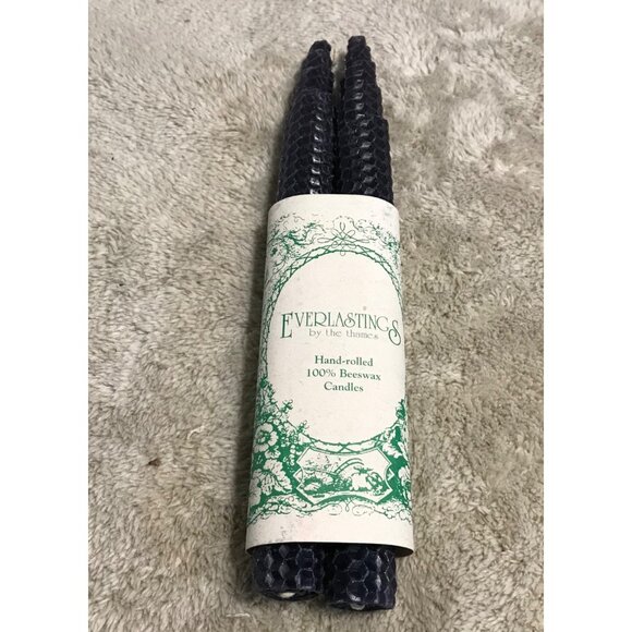 Hand-Rolled 100% Beeswax Candles Set 8" Natural & Eco-Friendly Dark Blue - Picture 2 of 6